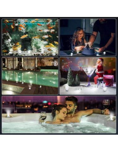 Luz LED Sumergible RGBW 12 PCS con Control Remoto