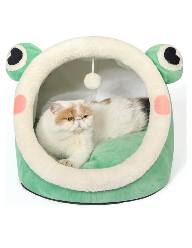 Cama para Gato Jiupety Igloo Terciopelo Rana Verde L