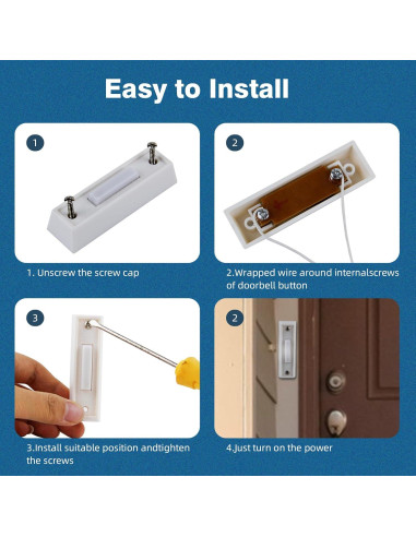 Botón de timbre LED Abvsdu cuadrado blanco con cable