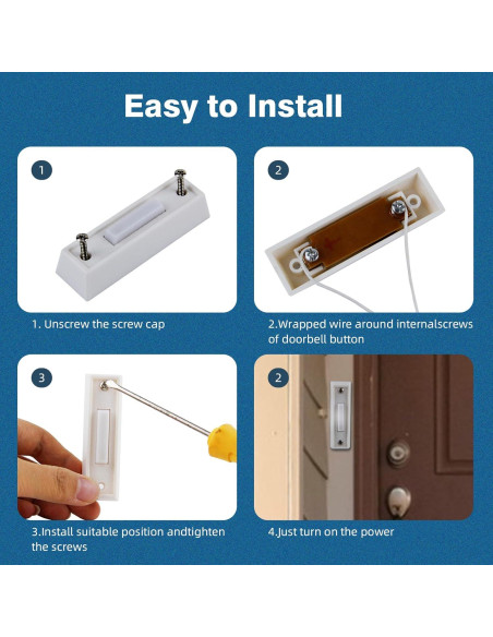 Botón de timbre LED Abvsdu cuadrado blanco con cable