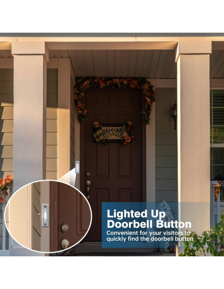 Botón de timbre LED Abvsdu cuadrado blanco con cable