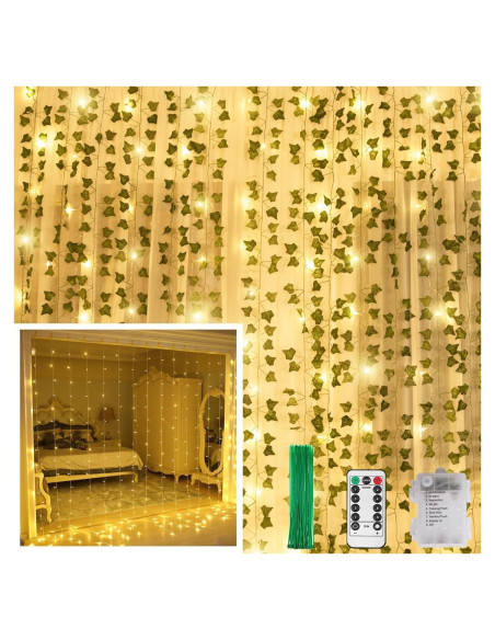 KASZOO Guirnalda de Hiedra Artificial con 240 Luces LED 2m