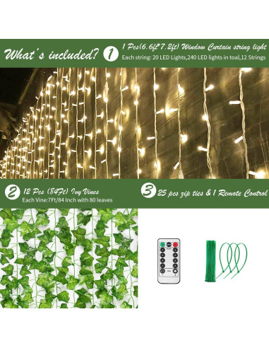 KASZOO Guirnalda de Hiedra Artificial con 240 Luces LED 2m