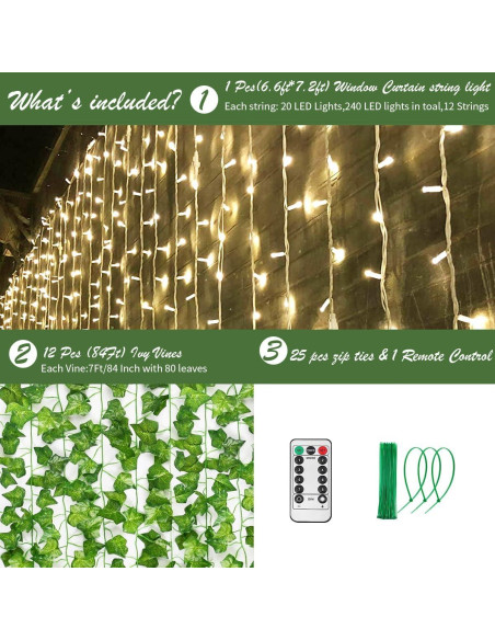 KASZOO Guirnalda de Hiedra Artificial con 240 Luces LED 2m