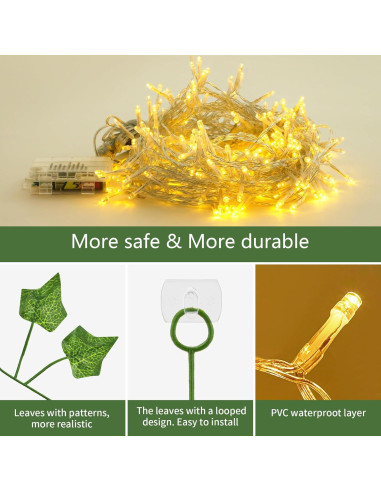 KASZOO Guirnalda de Hiedra Artificial con 240 Luces LED 2m