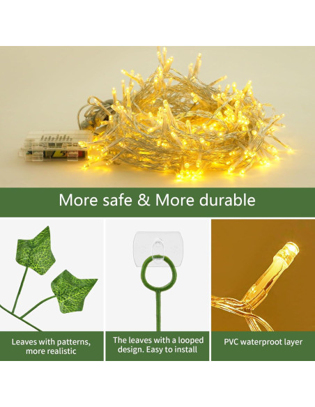 KASZOO Guirnalda de Hiedra Artificial con 240 Luces LED 2m