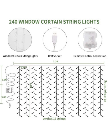KASZOO Guirnalda de Hiedra Artificial con 240 Luces LED 2m