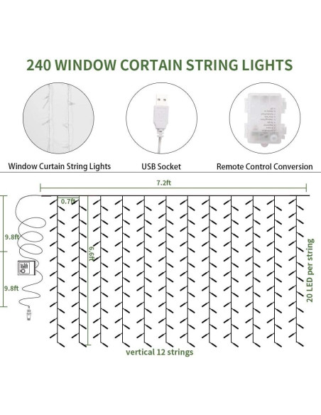 KASZOO Guirnalda de Hiedra Artificial con 240 Luces LED 2m