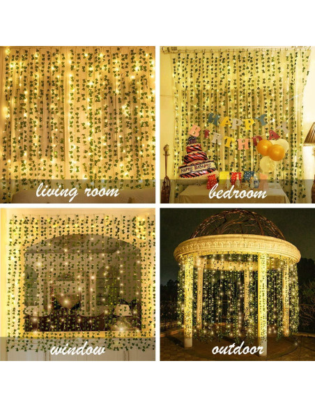 KASZOO Guirnalda de Hiedra Artificial con 240 Luces LED 2m