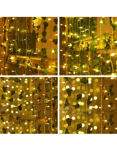KASZOO Guirnalda de Hiedra Artificial con 240 Luces LED 2m
