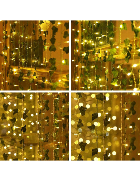 KASZOO Guirnalda de Hiedra Artificial con 240 Luces LED 2m