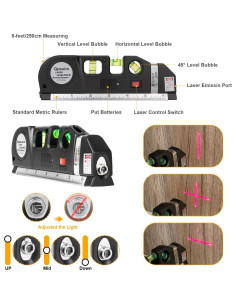 Nivel Láser Multifuncional QPEUIM con Cinta Métrica 243,84 cm 2