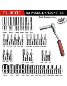 Juego de Llaves de Vaso TILIBOTE 53PCS 1/4" y Extensiones 2
