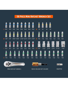 Juego de Llave de Carraca Mini Inwell 58 Piezas Compacto 2