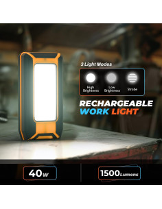Luz de Trabajo LED Recargable 40W 1500Lúmenes 2Pack 2
