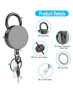 Carrete Retráctil Metálico LeBao para Insignias y Llaves 2