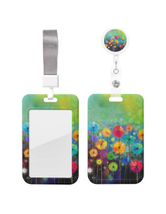 Porta Credencial EOBKLAX Acuarela Floral con Clip Retráctil