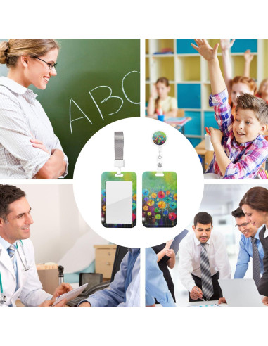 Porta Credencial EOBKLAX Acuarela Floral con Clip Retráctil