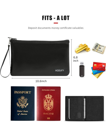Bolsa Ignífuga Hodufy para Dinero y Documentos 26,67x17,53cm