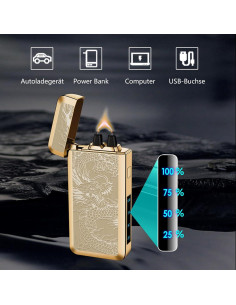 Encendedor Eléctrico YOZWOO Doble Arco Recargable Dragón Dorado 2