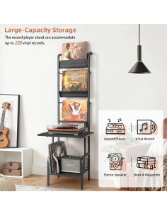 Soporte para Tocadiscos Tewinko con Almacenamiento para 200 Vinilos 2