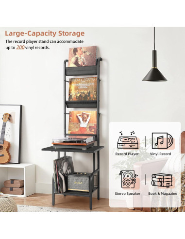 Soporte para Tocadiscos Tewinko con Almacenamiento para 200 Vinilos