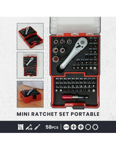 Juego de Llaves de Carraca Mini GENÉRICO 58 Piezas S2