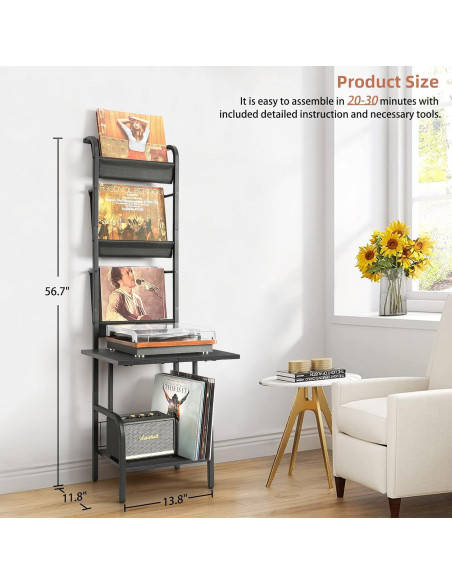 Soporte para Tocadiscos Tewinko con Almacenamiento para 200 Vinilos