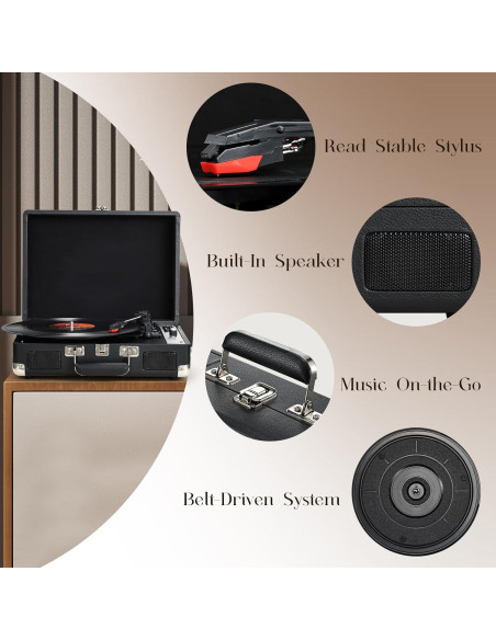 Reproductor de Vinilo Hododou Maletín Bluetooth 3 Velocidades