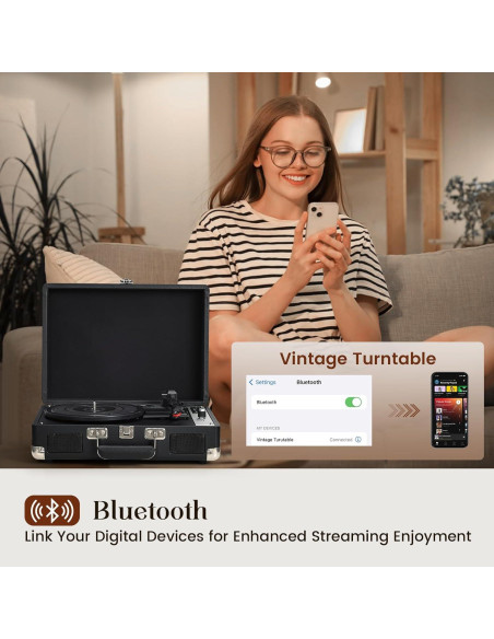 Reproductor de Vinilo Hododou Maletín Bluetooth 3 Velocidades