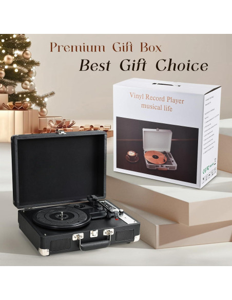 Reproductor de Vinilo Hododou Maletín Bluetooth 3 Velocidades