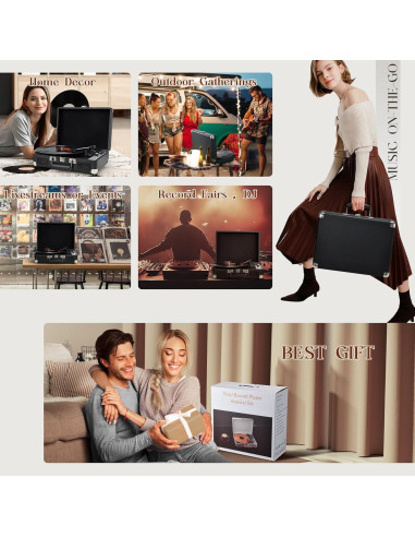 Reproductor de Vinilo Hododou Maletín Bluetooth 3 Velocidades