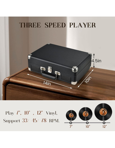 Reproductor de Vinilo Hododou Maletín Bluetooth 3 Velocidades
