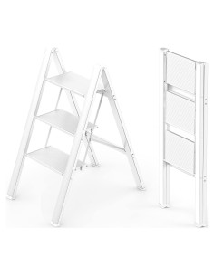 Escalera de 3 pasos WOA WOA, aluminio ligero, blanca