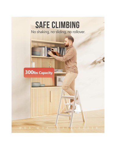 Escalera de 3 pasos WOA WOA, aluminio ligero, blanca