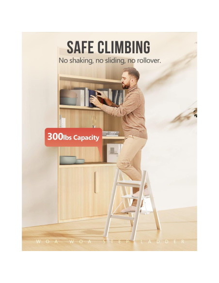 Escalera de 3 pasos WOA WOA, aluminio ligero, blanca