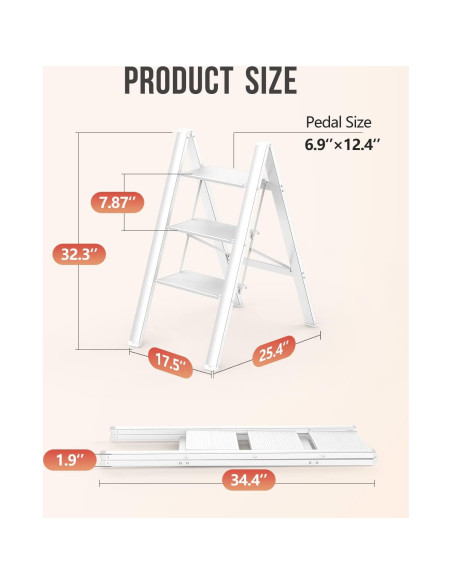 Escalera de 3 pasos WOA WOA, aluminio ligero, blanca