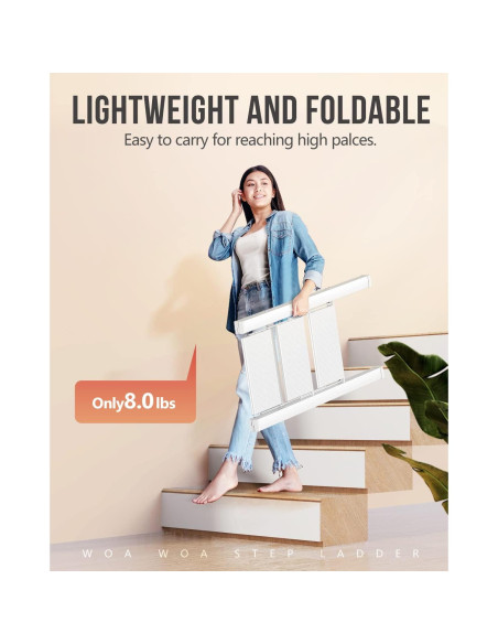 Escalera de 3 pasos WOA WOA, aluminio ligero, blanca