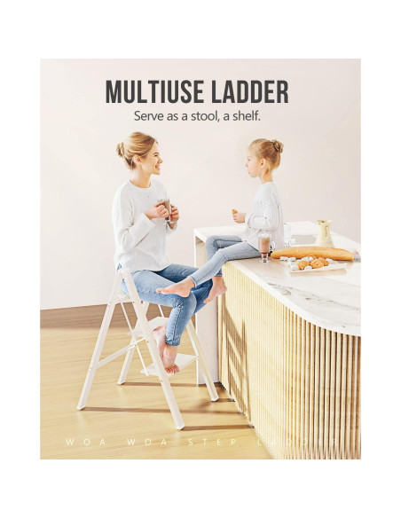 Escalera de 3 pasos WOA WOA, aluminio ligero, blanca