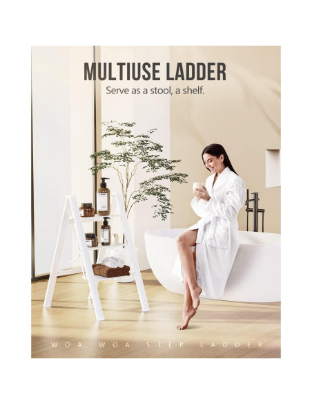 Escalera de 3 pasos WOA WOA, aluminio ligero, blanca