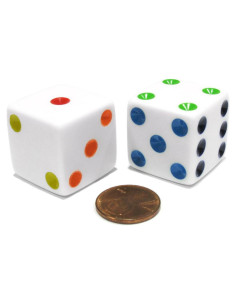 Juego de 2 Dados Jumbo 25mm Koplow Blancos Multicolores