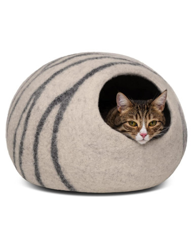 Cueva para Gatos MEOWFIA Mediana de Lana Merino Gris Claro