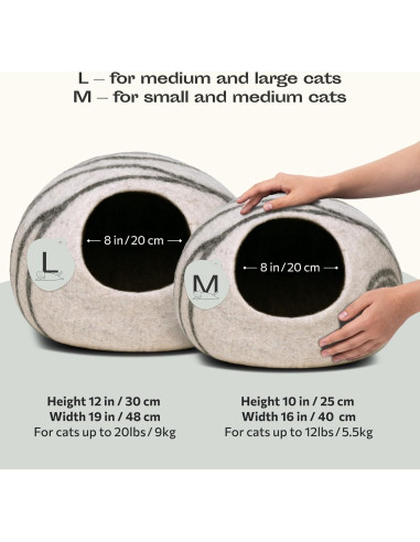 Cueva para Gatos MEOWFIA Mediana de Lana Merino Gris Claro