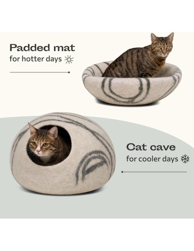 Cueva para Gatos MEOWFIA Mediana de Lana Merino Gris Claro