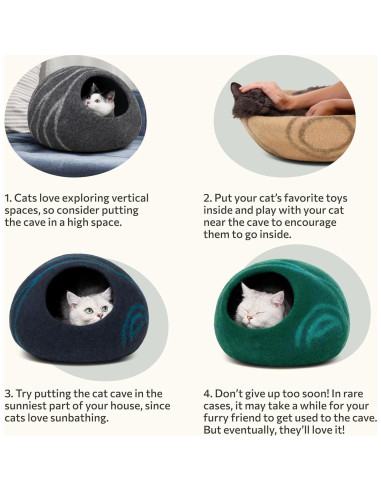 Cueva para Gatos MEOWFIA Mediana de Lana Merino Gris Claro
