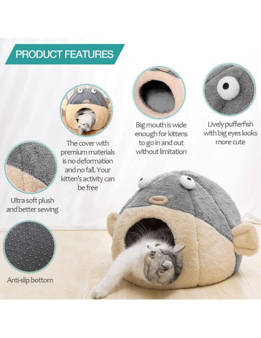 Cama para Gatos Lcybem Grande Gris Cueva Acolchada Lavable
