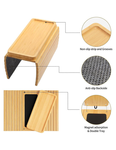 Mesa de Brazo de Sofá XINYOEC de Bambú - Antideslizante