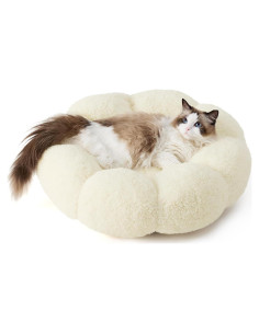Cama para Gatos y Perros Lesure - Flor Terciopelo Crema