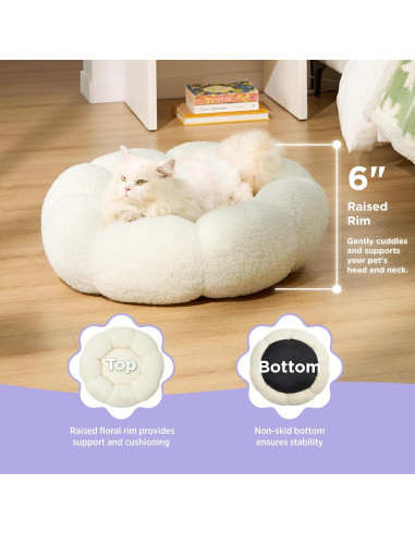 Cama para Gatos y Perros Lesure - Flor Terciopelo Crema