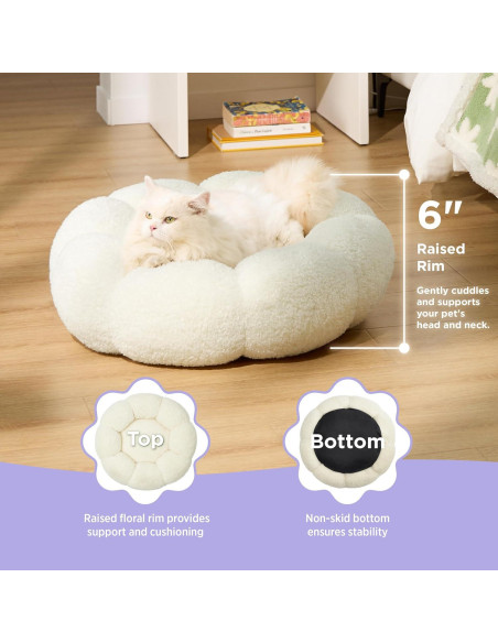Cama para Gatos y Perros Lesure - Flor Terciopelo Crema